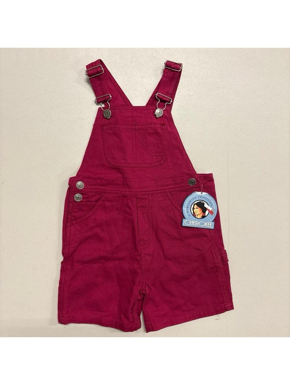 NWT Vintage 80s 90s Cherokee Maroon Carpenter Overall Shortalls Size 4T